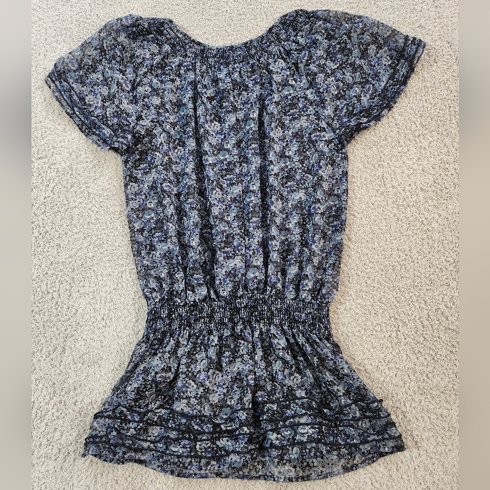 Express Blue Flower Pattern Ruffle And Smocking E… - image 7